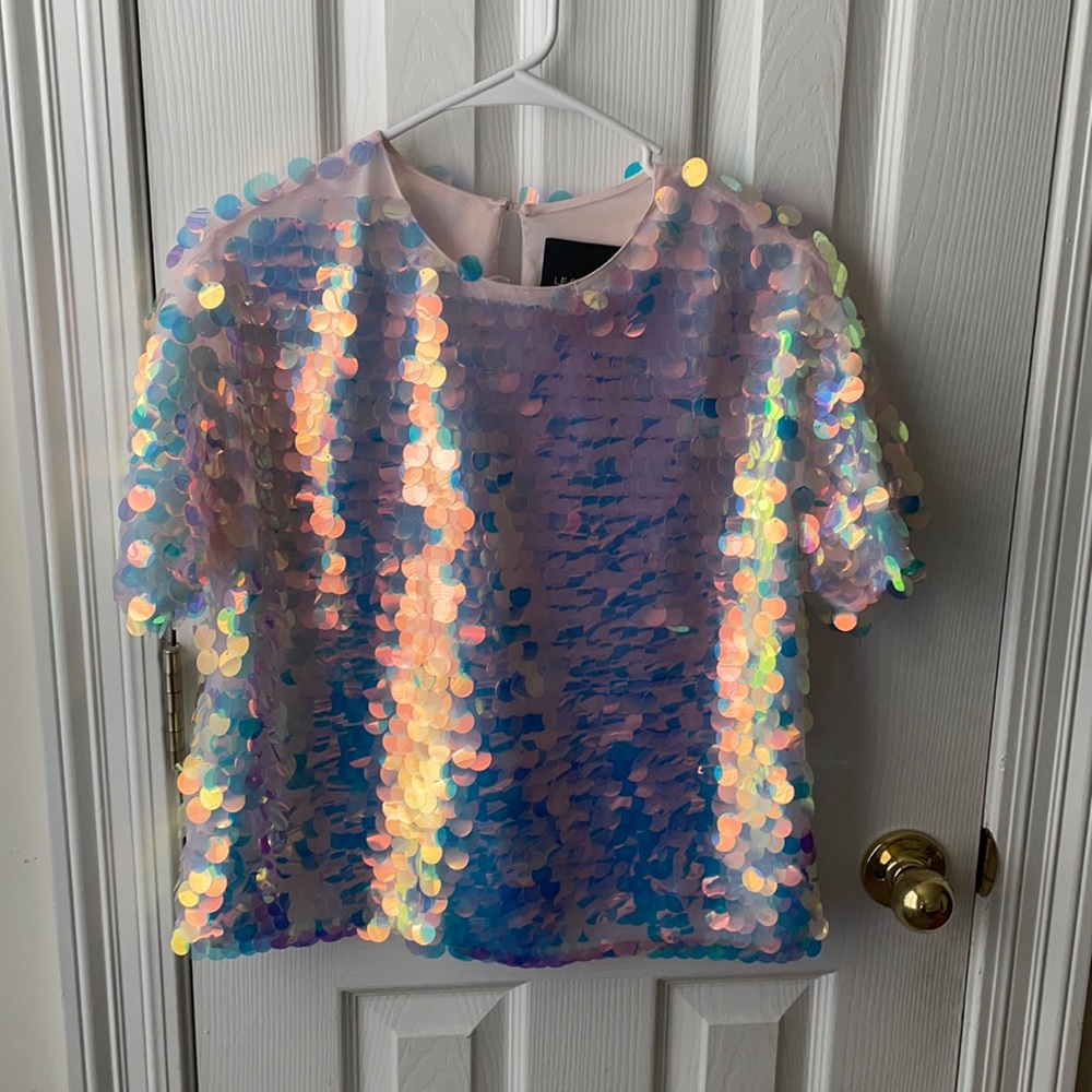 Le Superbe Mimosa Sequined T Shirt Top Shimmery Oversized Tee Size 2 - Picture 6 of 17